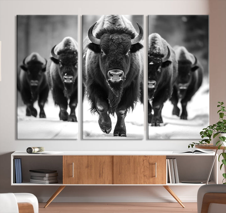 Bison Cow Canvas Wall Art Farmhouse Decor Buffalo Print Rustic Wall Decor Animals Painting Bison Wall Art