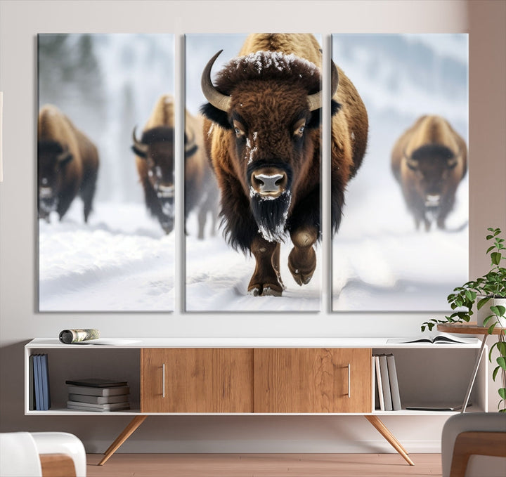 Bison Cow Canvas Wall Art Farmhouse Decor Buffalo Print Rustic Wall Decor Animals Painting Bison Wall Art