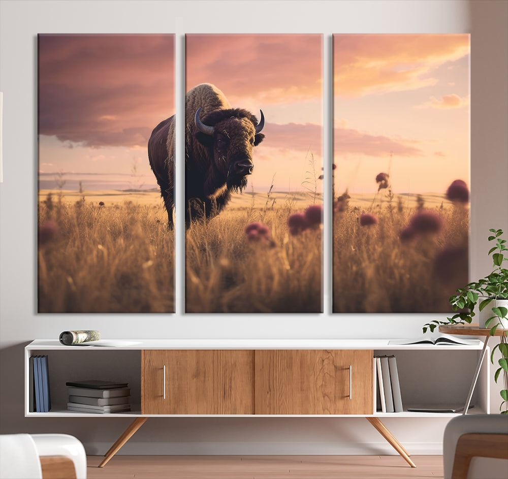 Bison Cow Canvas Wall Art Farmhouse Decor Buffalo Print Rustic Wall Decor Animals Painting Bison Wall Art