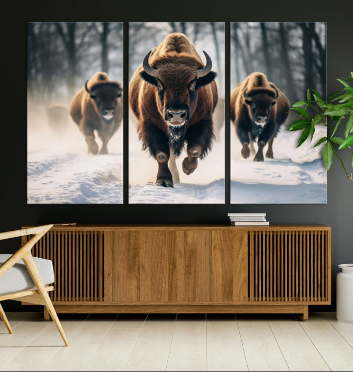 Bison Cow Canvas Wall Art Farmhouse Decor Buffalo Print Rustic Wall Decor Animals Painting Bison Wall Art