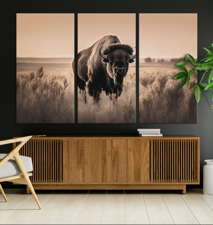 Bison Cow Canvas Wall Art Farmhouse Decor Buffalo Print Rustic Wall Decor Animals Painting Bison Wall Art