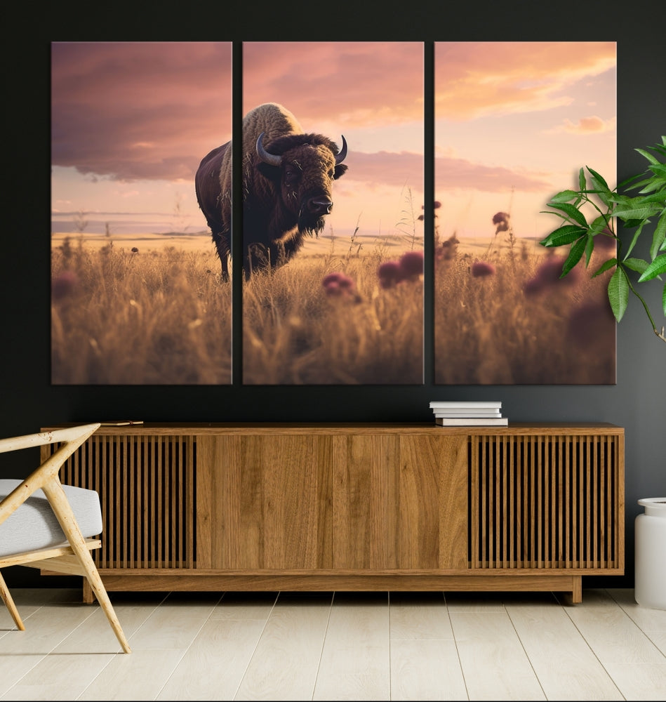 Bison Cow Canvas Wall Art Farmhouse Decor Buffalo Print Rustic Wall Decor Animals Painting Bison Wall Art