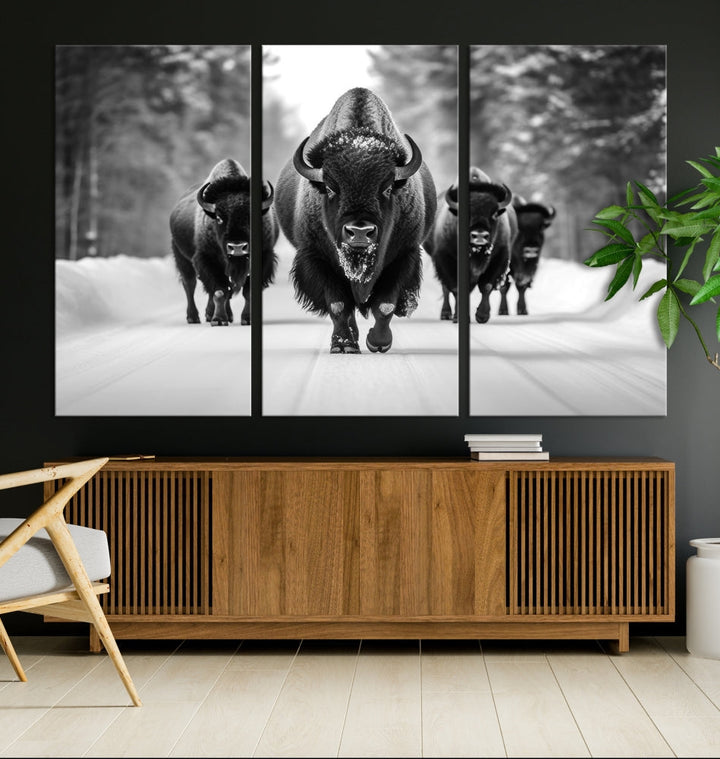 Bison Cow Canvas Wall Art Farmhouse Decor Buffalo Print Rustic Wall Decor Animals Painting Bison Wall Art