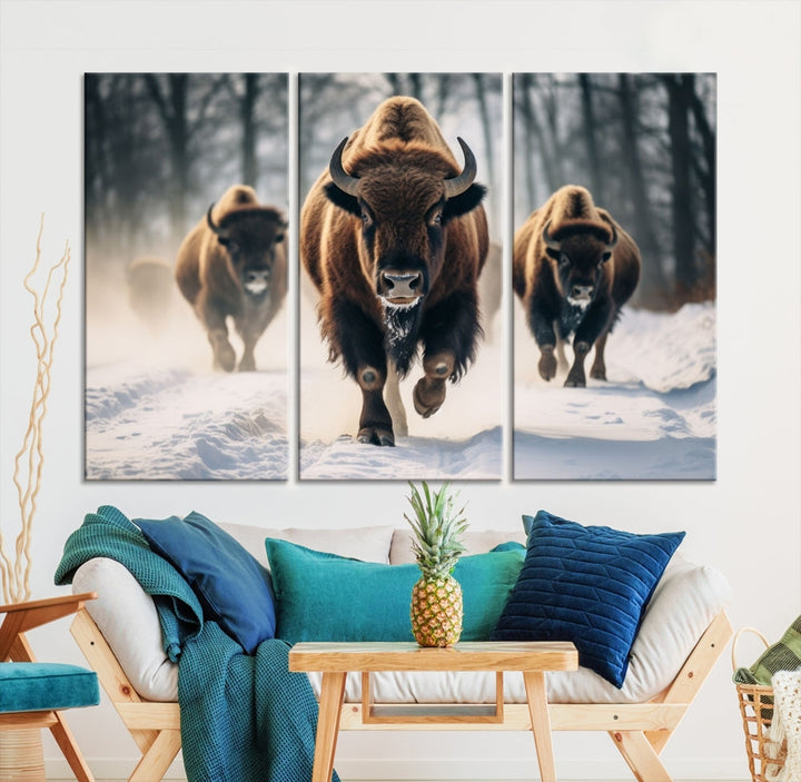 Bison Cow Canvas Wall Art Farmhouse Decor Buffalo Print Rustic Wall Decor Animals Painting Bison Wall Art