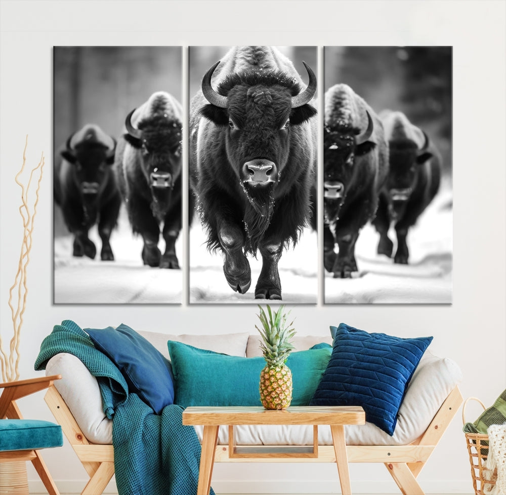 Bison Cow Canvas Wall Art Farmhouse Decor Buffalo Print Rustic Wall Decor Animals Painting Bison Wall Art