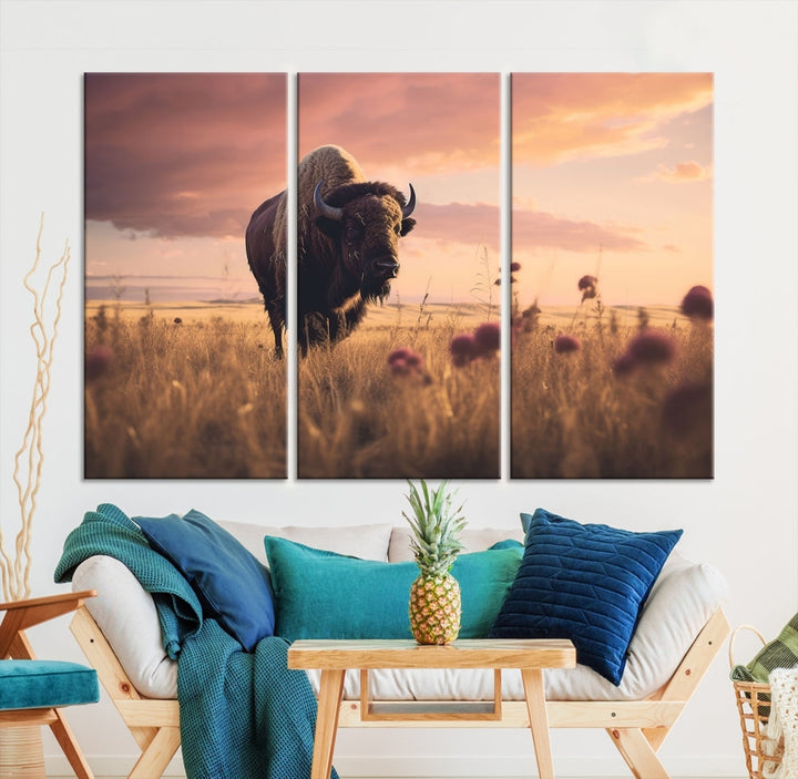 Bison Cow Canvas Wall Art Farmhouse Decor Buffalo Print Rustic Wall Decor Animals Painting Bison Wall Art