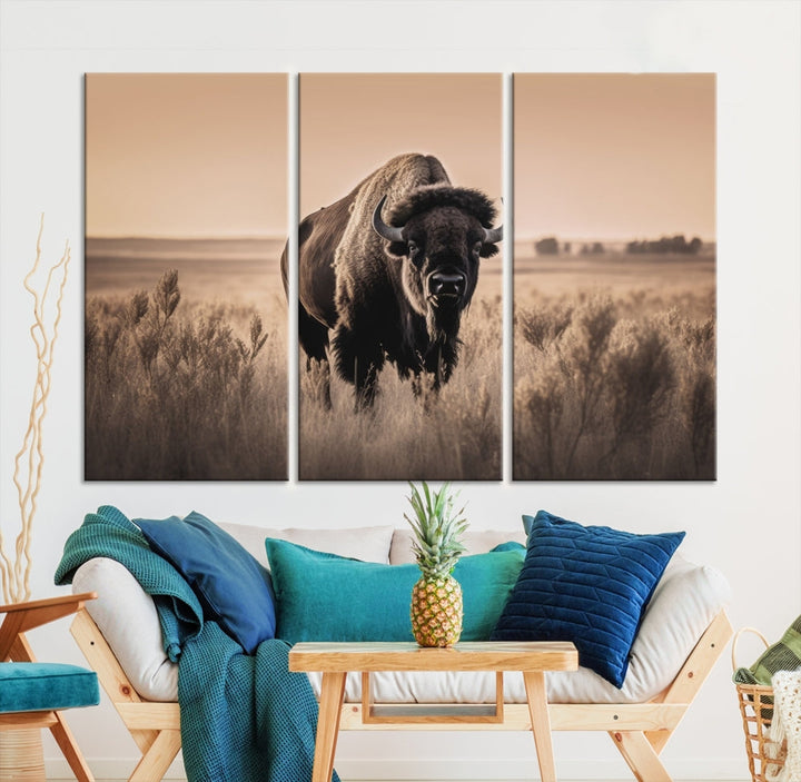 Bison Cow Canvas Wall Art Farmhouse Decor Buffalo Print Rustic Wall Decor Animals Painting Bison Wall Art