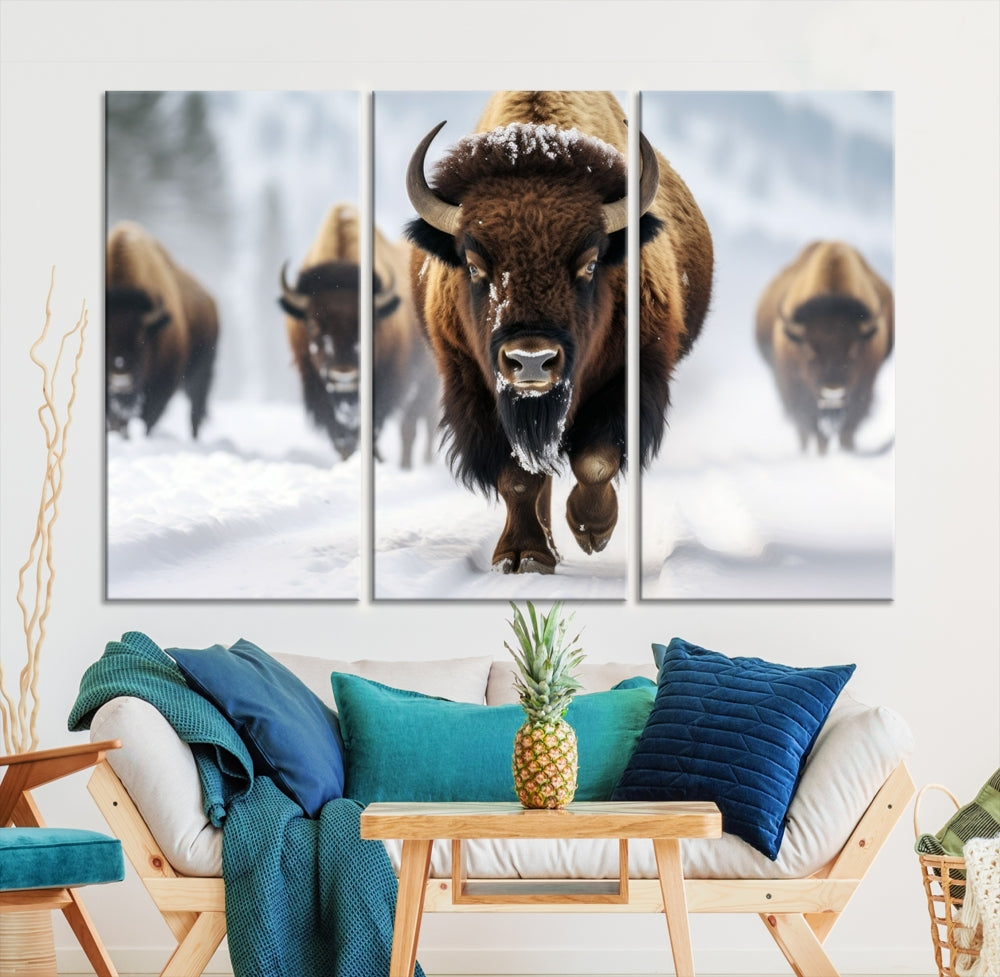 Bison Cow Canvas Wall Art Farmhouse Decor Buffalo Print Rustic Wall Decor Animals Painting Bison Wall Art