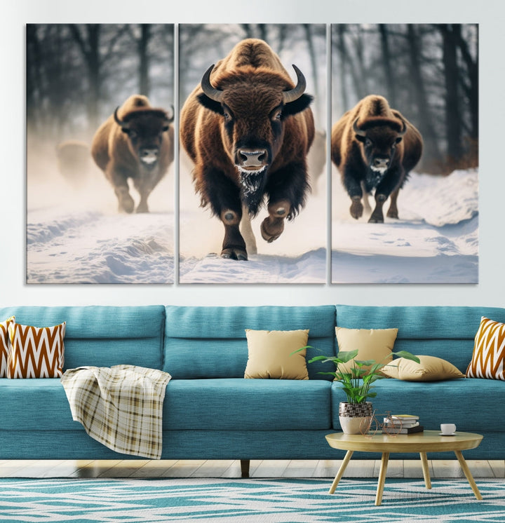 Bison Cow Canvas Wall Art Farmhouse Decor Buffalo Print Rustic Wall Decor Animals Painting Bison Wall Art