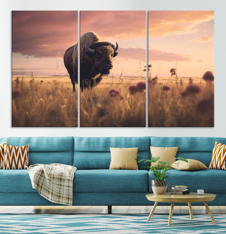 Bison Cow Canvas Wall Art Farmhouse Decor Buffalo Print Rustic Wall Decor Animals Painting Bison Wall Art