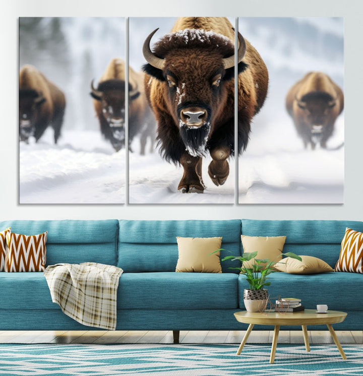 Bison Cow Canvas Wall Art Farmhouse Decor Buffalo Print Rustic Wall Decor Animals Painting Bison Wall Art