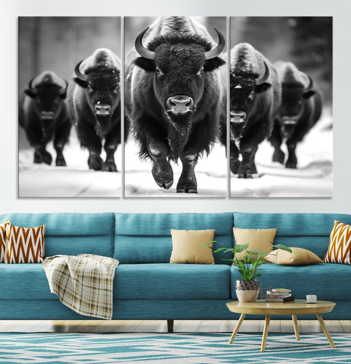 Bison Cow Canvas Wall Art Farmhouse Decor Buffalo Print Rustic Wall Decor Animals Painting Bison Wall Art