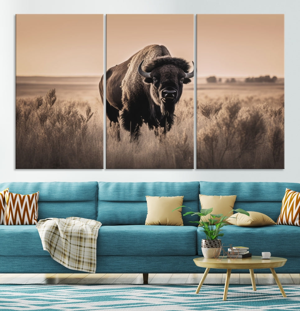 Bison Cow Canvas Wall Art Farmhouse Decor Buffalo Print Rustic Wall Decor Animals Painting Bison Wall Art