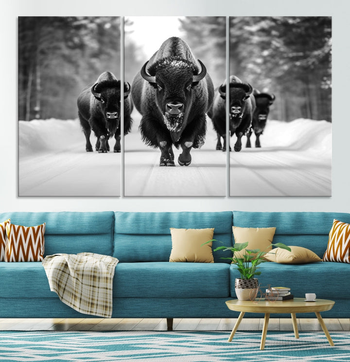 Bison Cow Canvas Wall Art Farmhouse Decor Buffalo Print Rustic Wall Decor Animals Painting Bison Wall Art