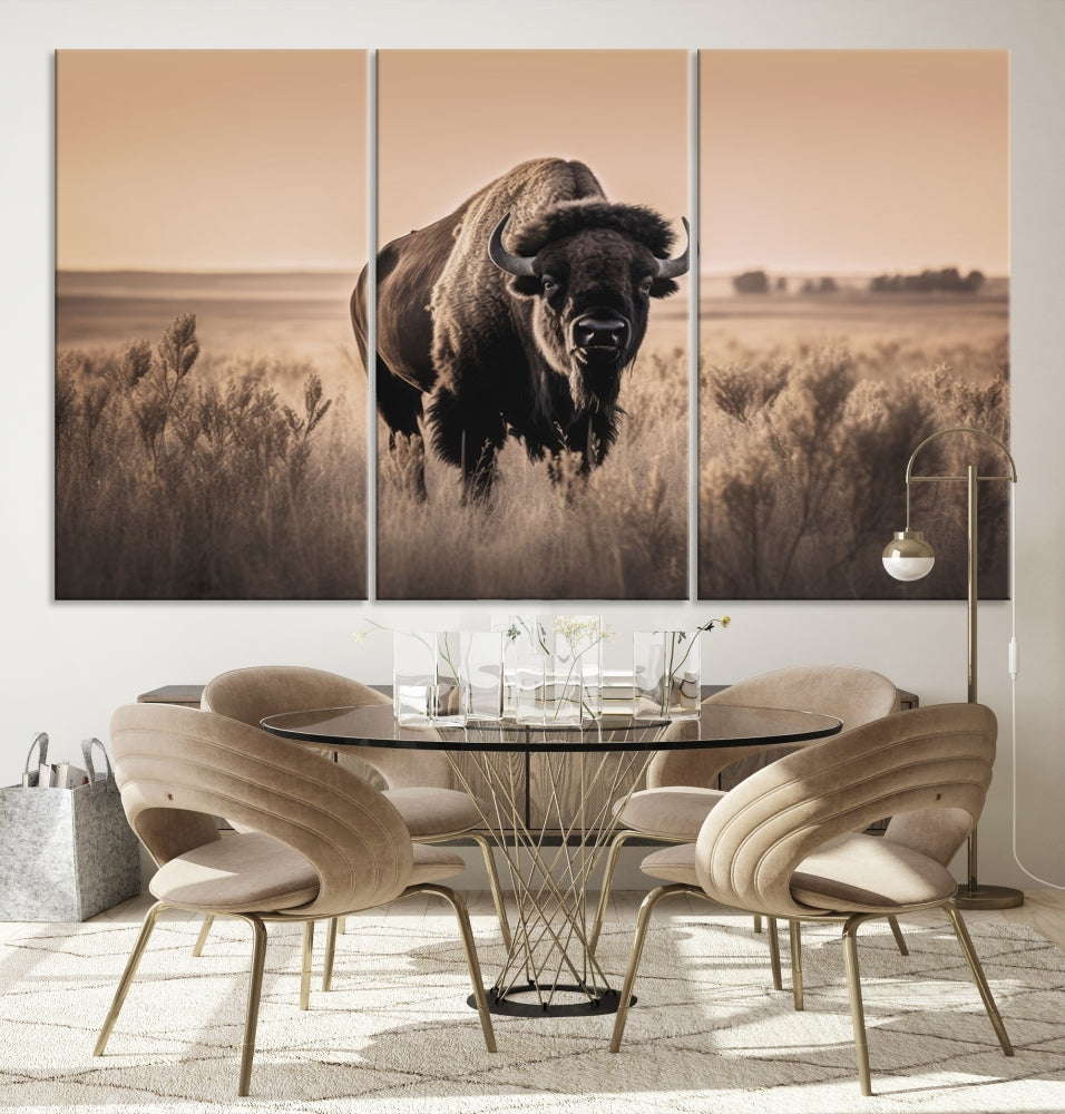 Bison Cow Canvas Wall Art Farmhouse Decor Buffalo Print Rustic Wall Decor Animals Painting Bison Wall Art