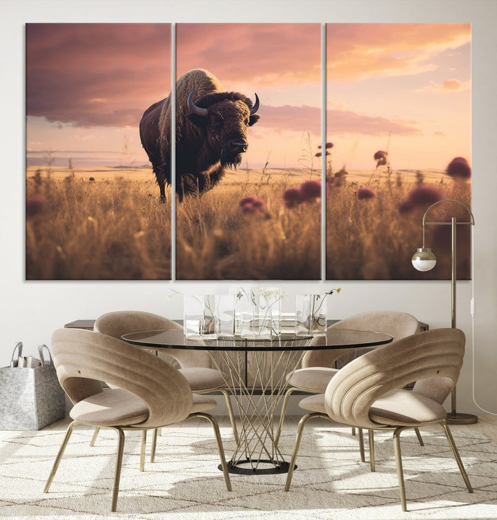 Bison Cow Canvas Wall Art Farmhouse Decor Buffalo Print Rustic Wall Decor Animals Painting Bison Wall Art