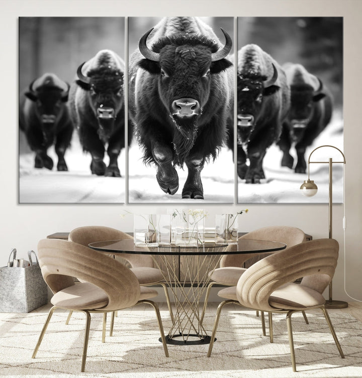 Bison Cow Canvas Wall Art Farmhouse Decor Buffalo Print Rustic Wall Decor Animals Painting Bison Wall Art