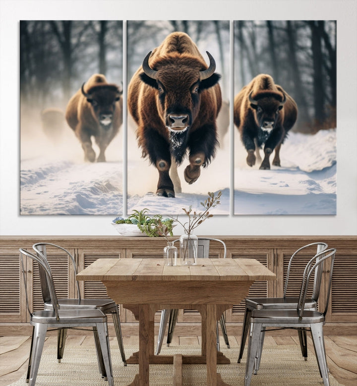 Bison Cow Canvas Wall Art Farmhouse Decor Buffalo Print Rustic Wall Decor Animals Painting Bison Wall Art