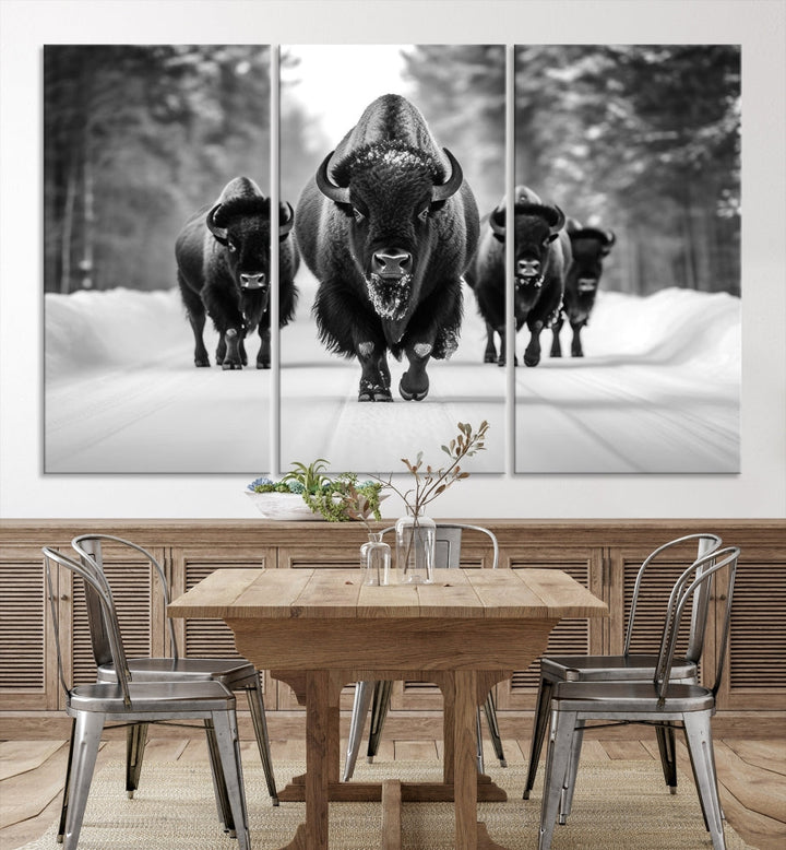 Bison Cow Canvas Wall Art Farmhouse Decor Buffalo Print Rustic Wall Decor Animals Painting Bison Wall Art