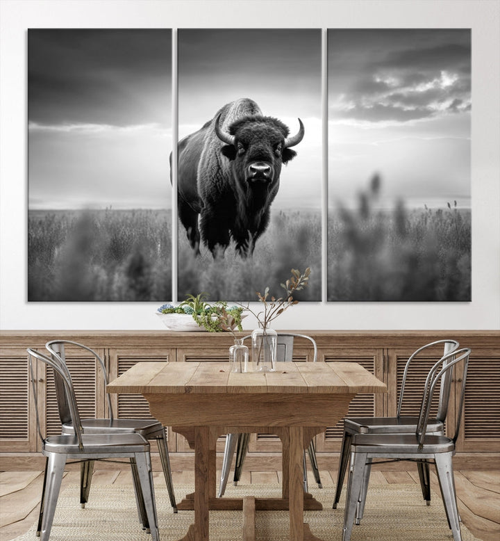 Bison Cow Canvas Wall Art Farmhouse Decor Buffalo Print Rustic Wall Decor Animals Painting Bison Wall Art