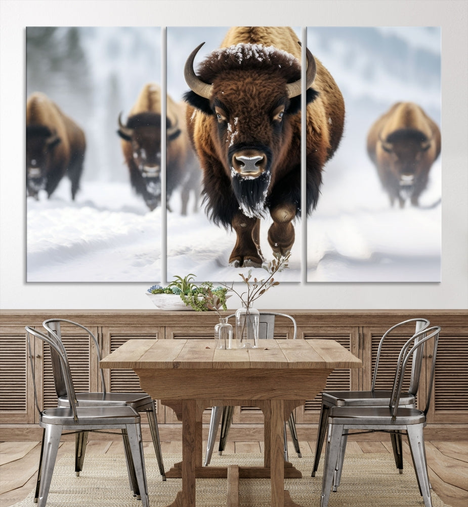 Bison Cow Canvas Wall Art Farmhouse Decor Buffalo Print Rustic Wall Decor Animals Painting Bison Wall Art