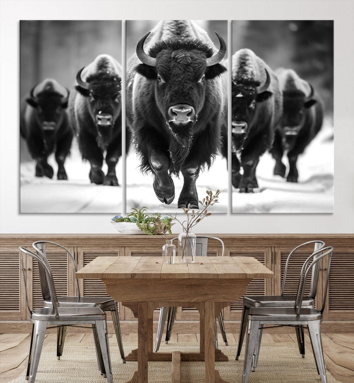 Bison Cow Canvas Wall Art Farmhouse Decor Buffalo Print Rustic Wall Decor Animals Painting Bison Wall Art