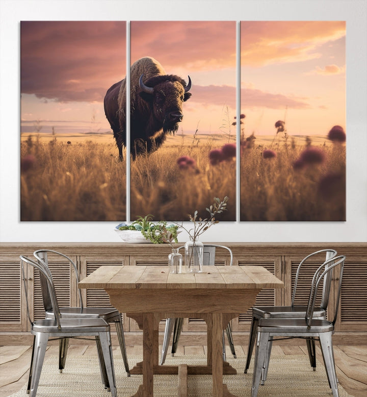 Bison Cow Canvas Wall Art Farmhouse Decor Buffalo Print Rustic Wall Decor Animals Painting Bison Wall Art