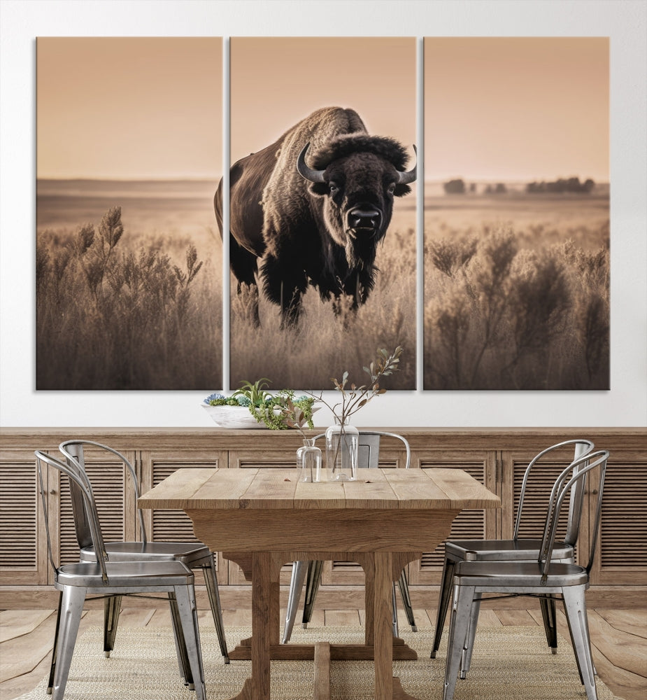 Bison Cow Canvas Wall Art Farmhouse Decor Buffalo Print Rustic Wall Decor Animals Painting Bison Wall Art