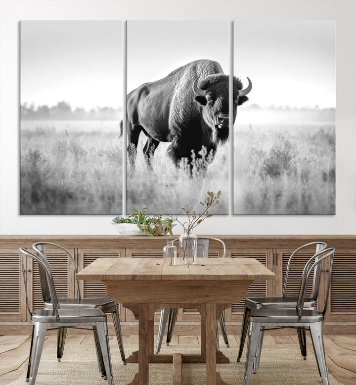 Bison Cow Canvas Wall Art Farmhouse Decor Buffalo Print Rustic Wall Decor Animals Painting Bison Wall Art