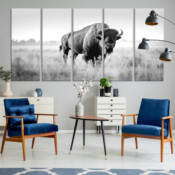 Bison Cow Canvas Wall Art Farmhouse Decor Buffalo Print Rustic Wall Decor Animals Painting Bison Wall Art