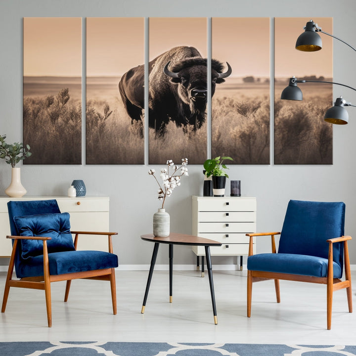 Bison Cow Canvas Wall Art Farmhouse Decor Buffalo Print Rustic Wall Decor Animals Painting Bison Wall Art