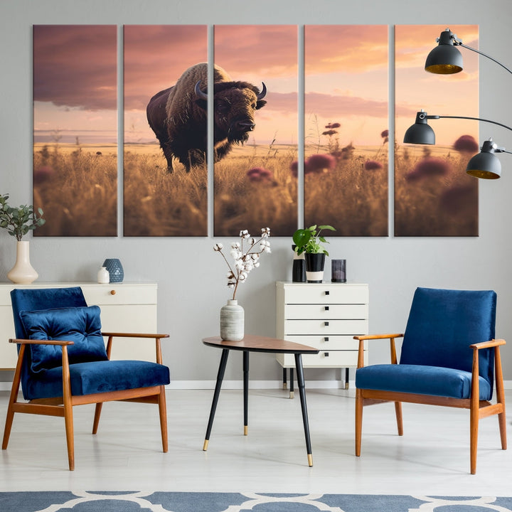 Bison Cow Canvas Wall Art Farmhouse Decor Buffalo Print Rustic Wall Decor Animals Painting Bison Wall Art