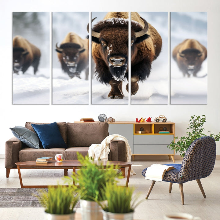 Bison Cow Canvas Wall Art Farmhouse Decor Buffalo Print Rustic Wall Decor Animals Painting Bison Wall Art