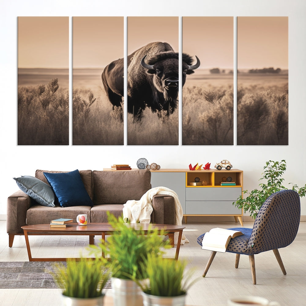 Bison Cow Canvas Wall Art Farmhouse Decor Buffalo Print Rustic Wall Decor Animals Painting Bison Wall Art