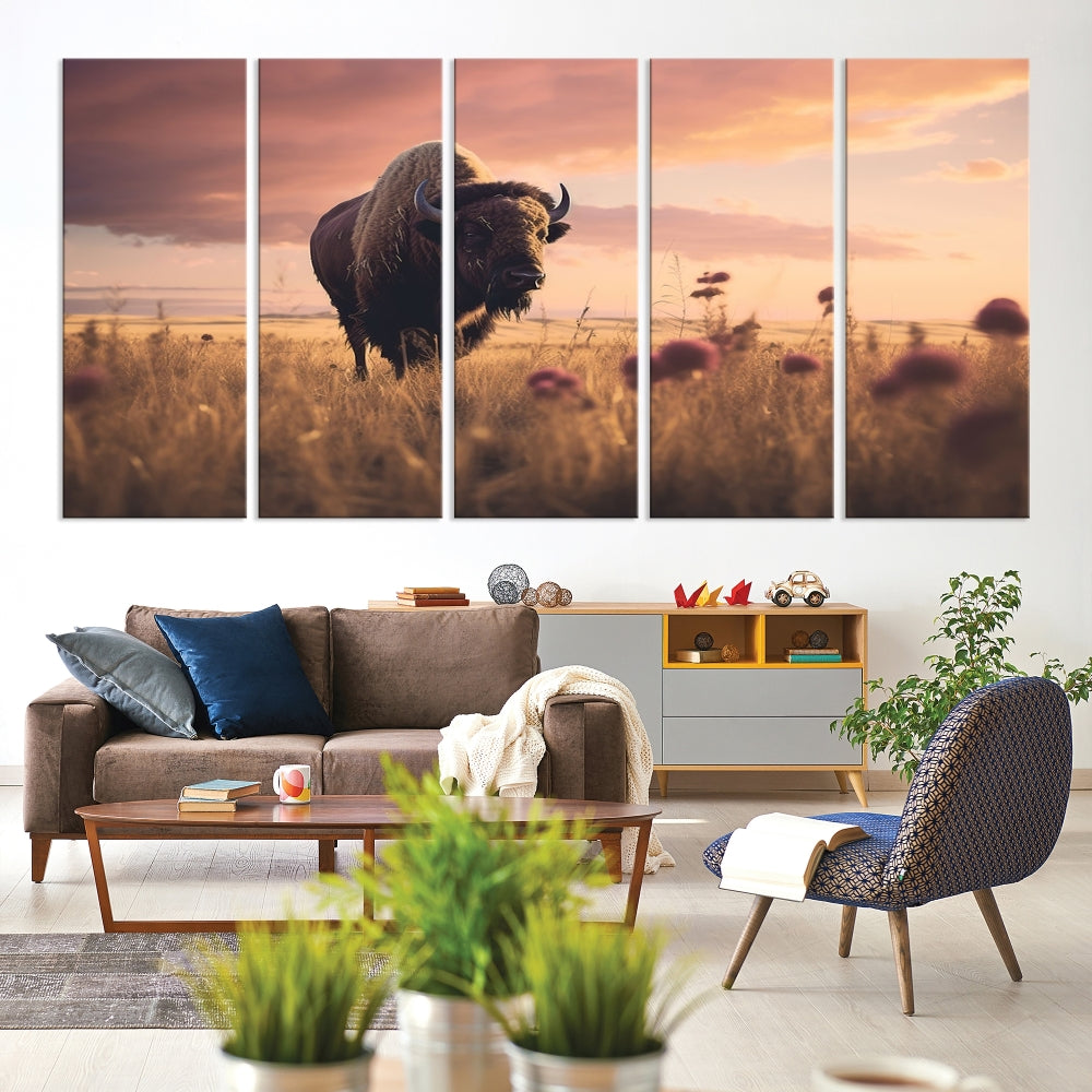 Bison Cow Canvas Wall Art Farmhouse Decor Buffalo Print Rustic Wall Decor Animals Painting Bison Wall Art