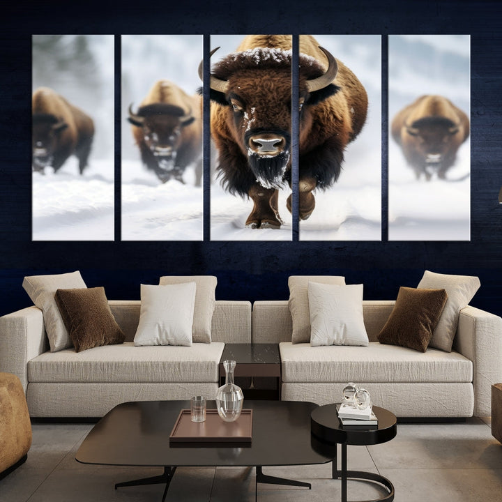 Bison Cow Canvas Wall Art Farmhouse Decor Buffalo Print Rustic Wall Decor Animals Painting Bison Wall Art