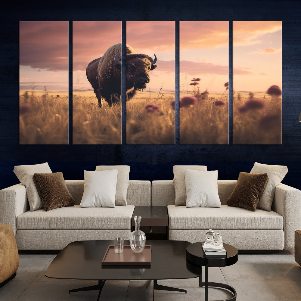 Bison Cow Canvas Wall Art Farmhouse Decor Buffalo Print Rustic Wall Decor Animals Painting Bison Wall Art