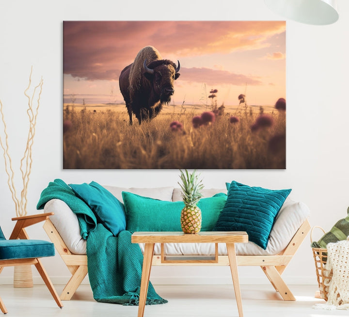 Bison Cow Canvas Wall Art Farmhouse Decor Buffalo Print Rustic Wall Decor Animals Painting Bison Wall Art