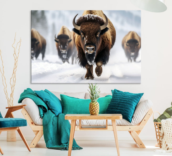 Bison Cow Canvas Wall Art Farmhouse Decor Buffalo Print Rustic Wall Decor Animals Painting Bison Wall Art