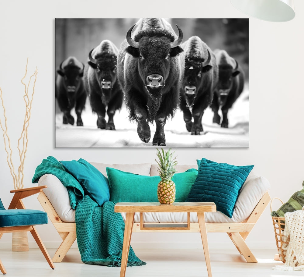 Bison Cow Canvas Wall Art Farmhouse Decor Buffalo Print Rustic Wall Decor Animals Painting Bison Wall Art