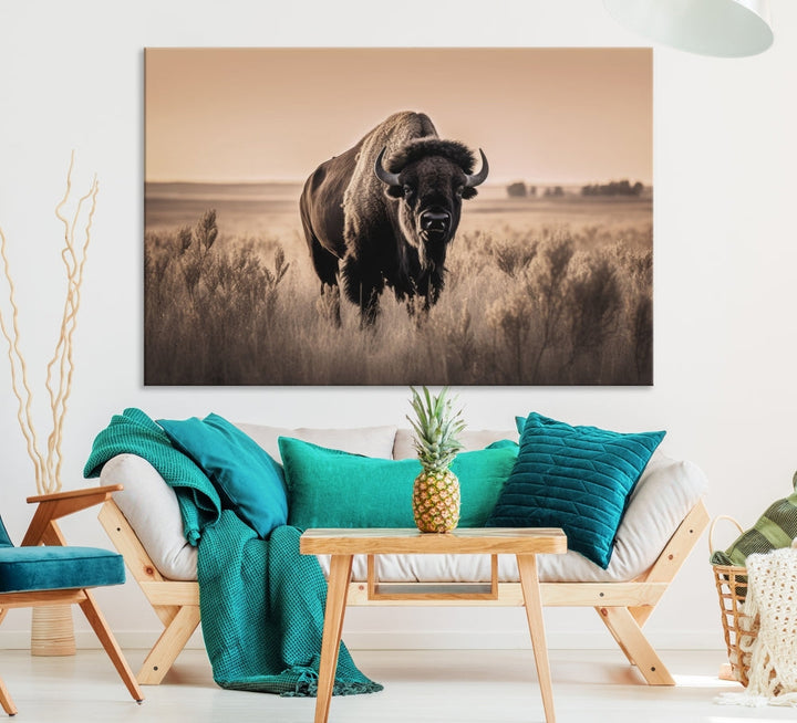 Bison Cow Canvas Wall Art Farmhouse Decor Buffalo Print Rustic Wall Decor Animals Painting Bison Wall Art