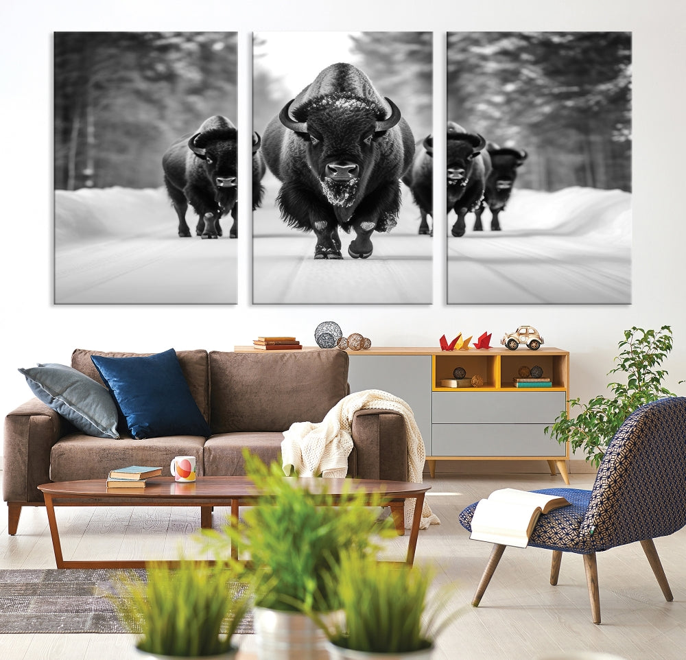 Bison Cow Canvas Wall Art Farmhouse Decor Buffalo Print Rustic Wall Decor Animals Painting Bison Wall Art