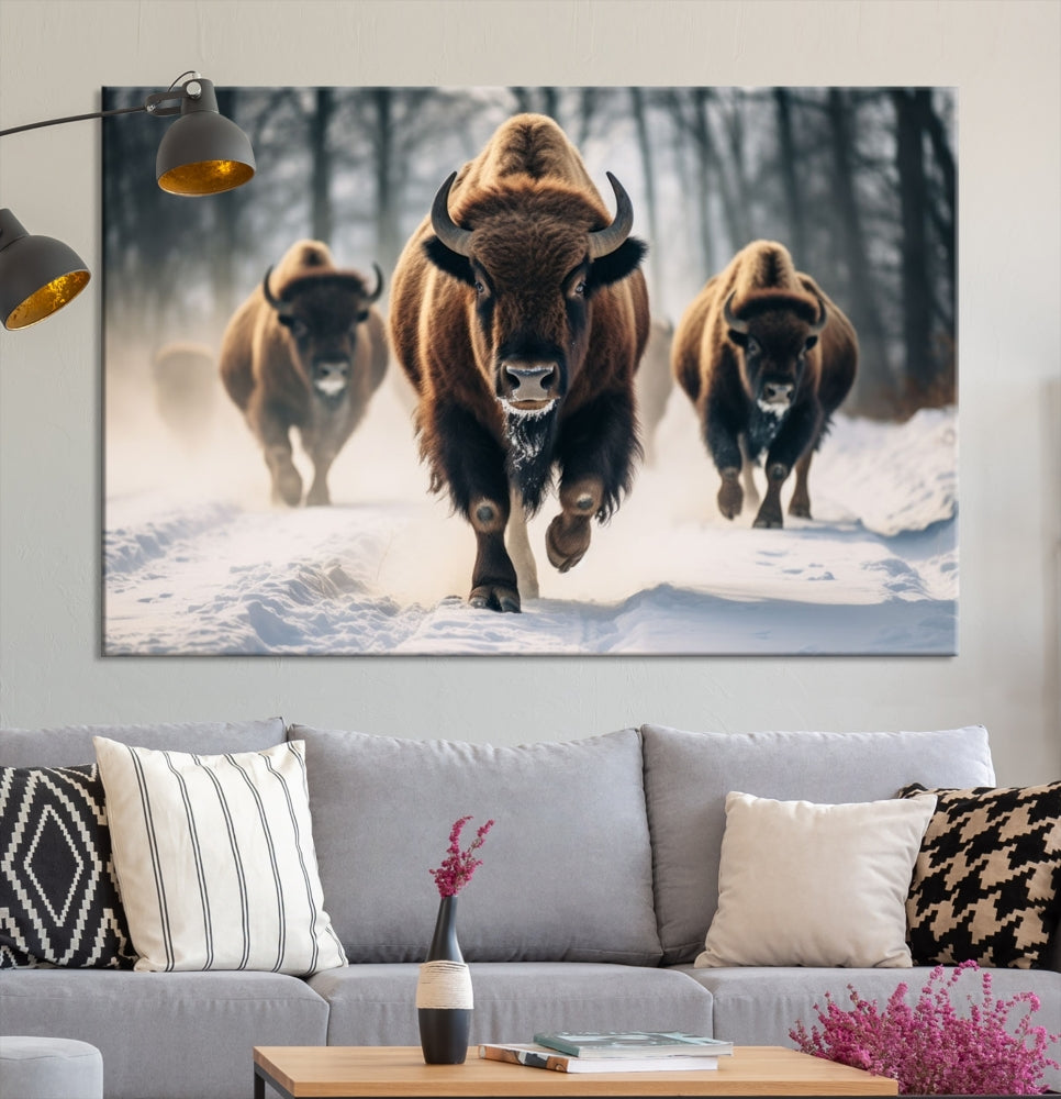 Bison Cow Canvas Wall Art Farmhouse Decor Buffalo Print Rustic Wall Decor Animals Painting Bison Wall Art