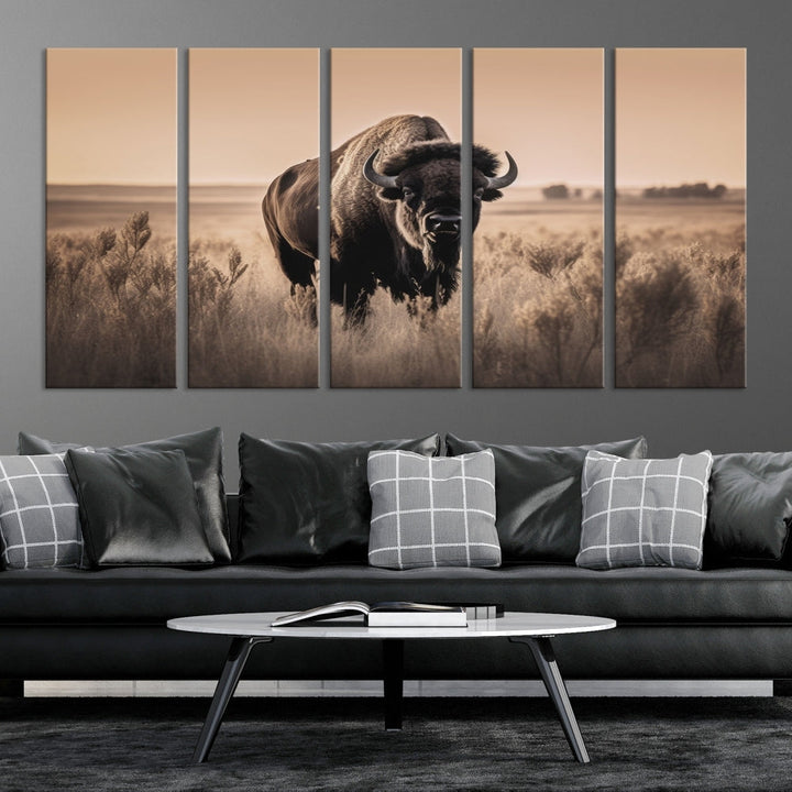 Bison Cow Canvas Wall Art Farmhouse Decor Buffalo Print Rustic Wall Decor Animals Painting Bison Wall Art