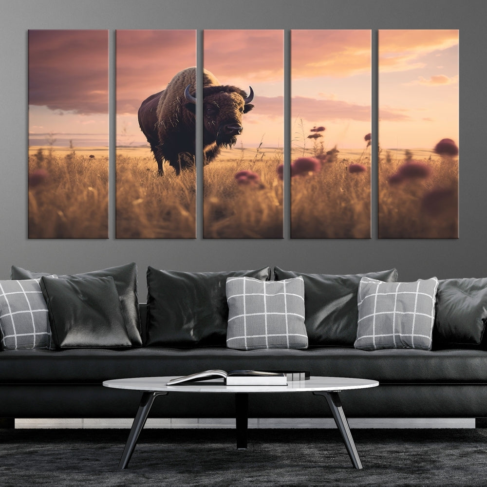 Bison Cow Canvas Wall Art Farmhouse Decor Buffalo Print Rustic Wall Decor Animals Painting Bison Wall Art