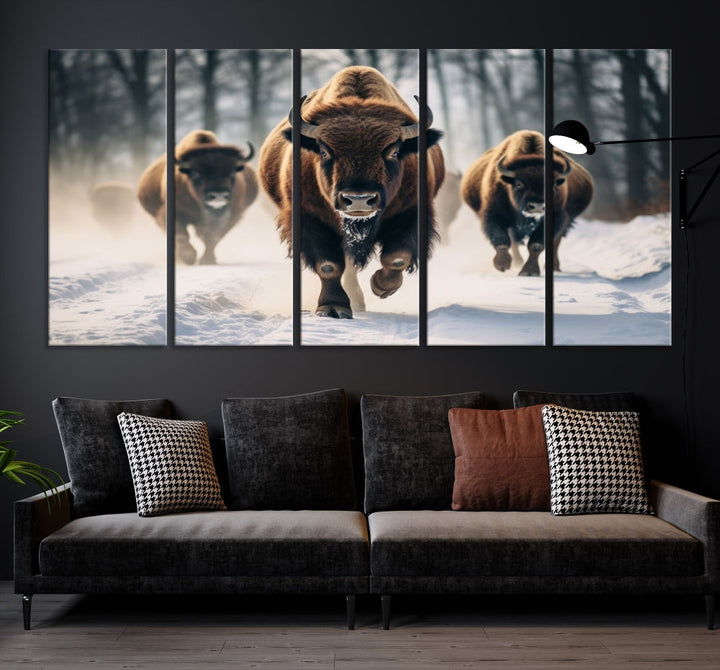 Bison Cow Canvas Wall Art Farmhouse Decor Buffalo Print Rustic Wall Decor Animals Painting Bison Wall Art