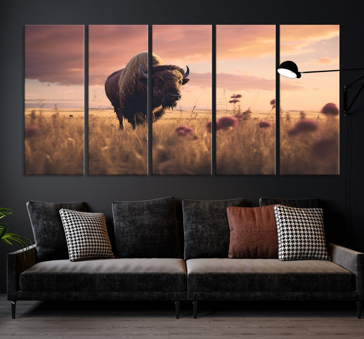 Bison Cow Canvas Wall Art Farmhouse Decor Buffalo Print Rustic Wall Decor Animals Painting Bison Wall Art