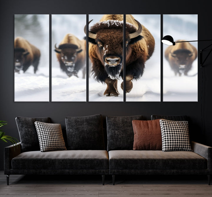 Bison Cow Canvas Wall Art Farmhouse Decor Buffalo Print Rustic Wall Decor Animals Painting Bison Wall Art