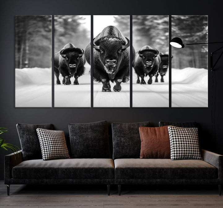 Bison Cow Canvas Wall Art Farmhouse Decor Buffalo Print Rustic Wall Decor Animals Painting Bison Wall Art