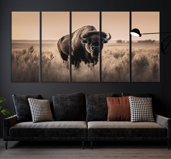 Bison Cow Canvas Wall Art Farmhouse Decor Buffalo Print Rustic Wall Decor Animals Painting Bison Wall Art